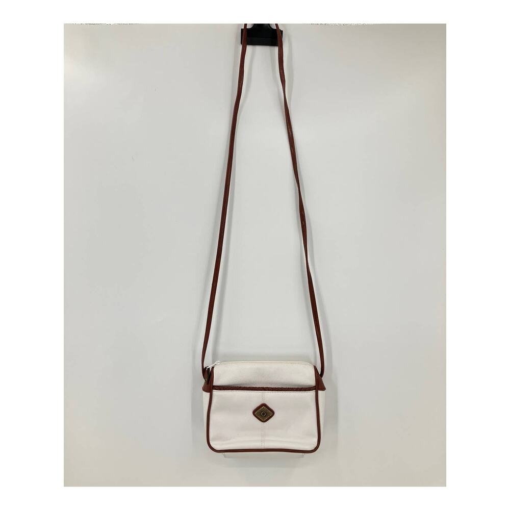 Vintage White Brown Braided Faux Leather Boho Square Zip Top Shoulder Bag Purse